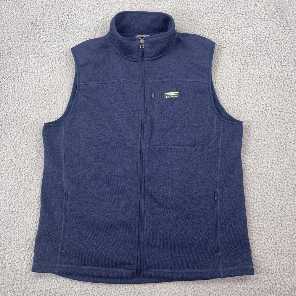 LL Bean Sweater Vest Mens XL Tall Heather Blue Slightly Fitted Fleece Full Zip